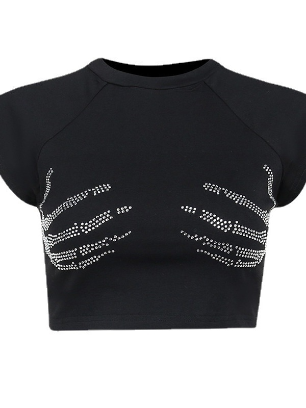 Sexy Paneled Short Sleeve Crew Neck Crop
