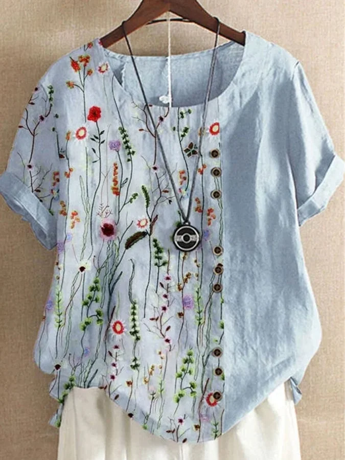 Women's Casual Cotton Linen Printed Shirt