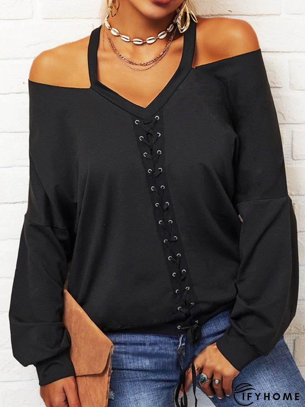Casual V Neck Long Sleeve Top | IFYHOME