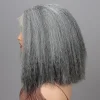 Seniors Salt And Pepper Wig Yaki Straight Bob More Grey  Hair 5x5 HD Lace Wigs For Women