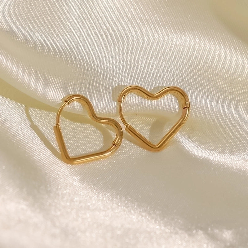Romantic Heart Shape Gold Plated 304 Stainless Steel Earrings