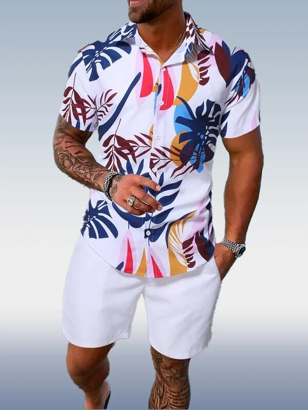 Suitmens Men's Hawaiian Print Short Sleeve Shirt Set 010