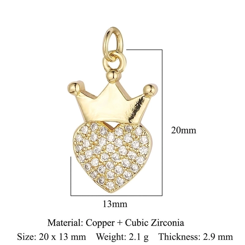 1 Piece Copper Zircon 18K Gold Plated Heart Shape Crown