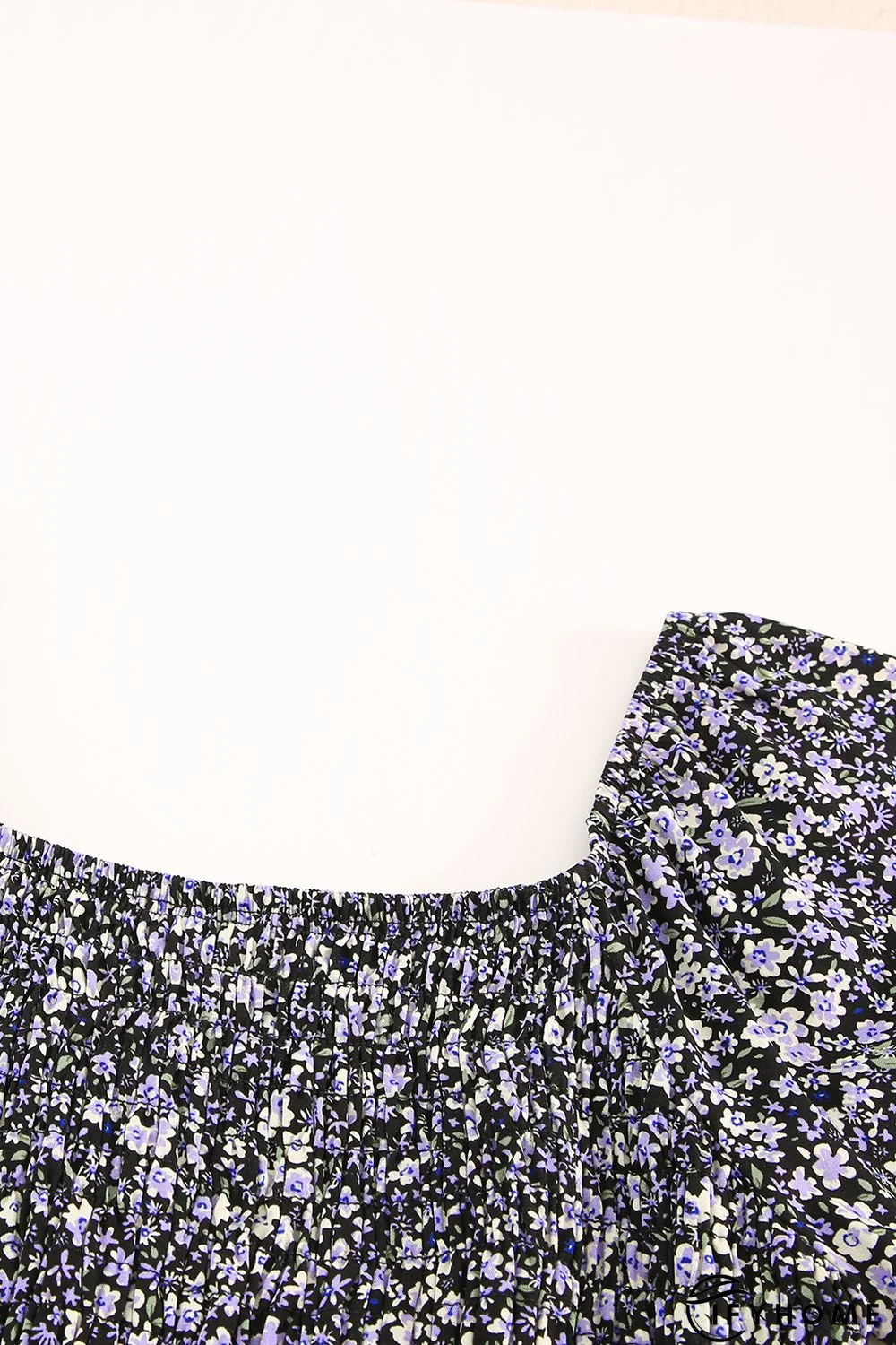 Purple Floral Print Shirred Slim-fit Long Sleeve Mini Dress | IFYHOME