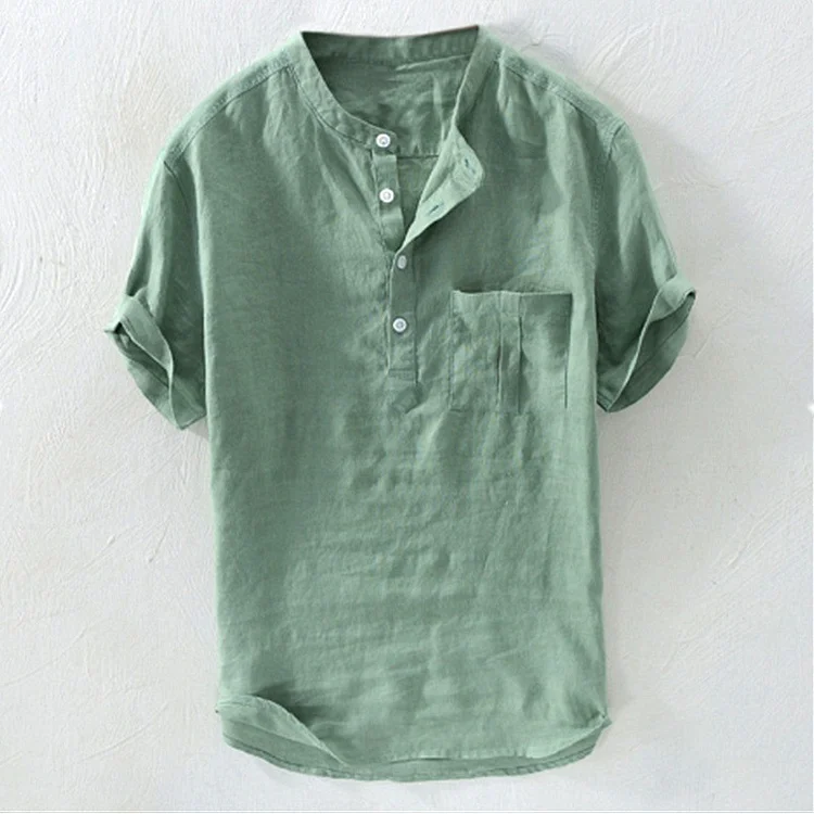 BrosWear Loose Casual Solid Color Thin Stand Collar Shirt