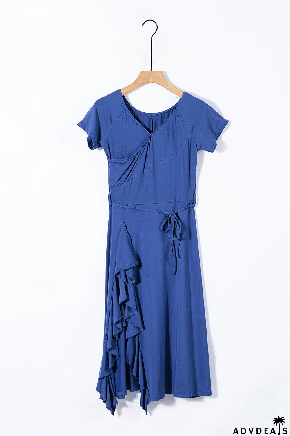 Blue Short Sleeve Midi Dress