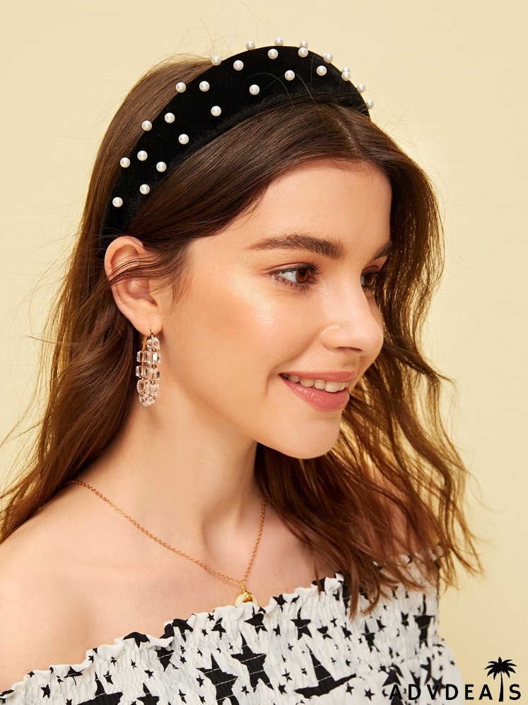 Faux Pearl Decor Padded Headband