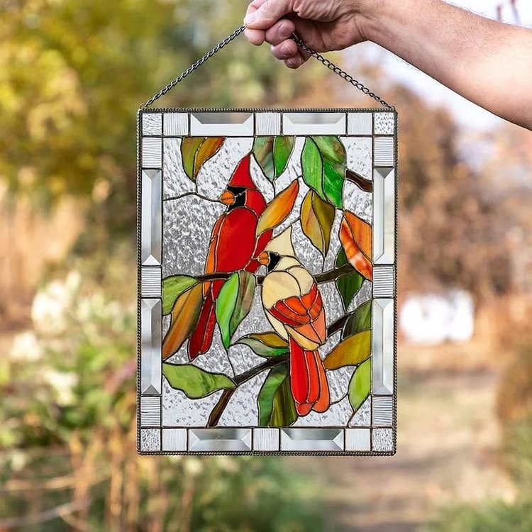 🎉New Years Sale - 75% Off - Cardinal Stained Window Panel🦜🦜