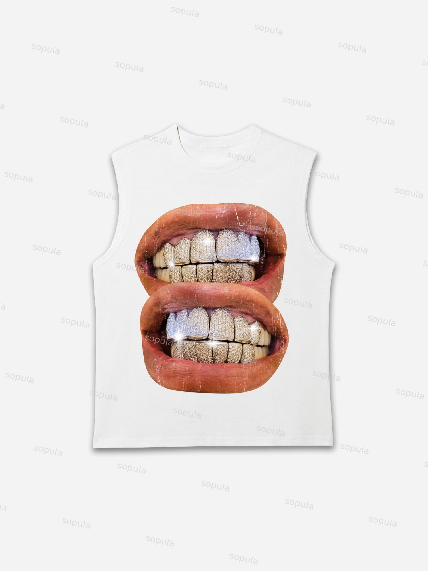 Street Vintage Diamond Braces Lip Graphic Tank Top - Sopula｜Premium Graphic Tees & Graphic Clothing