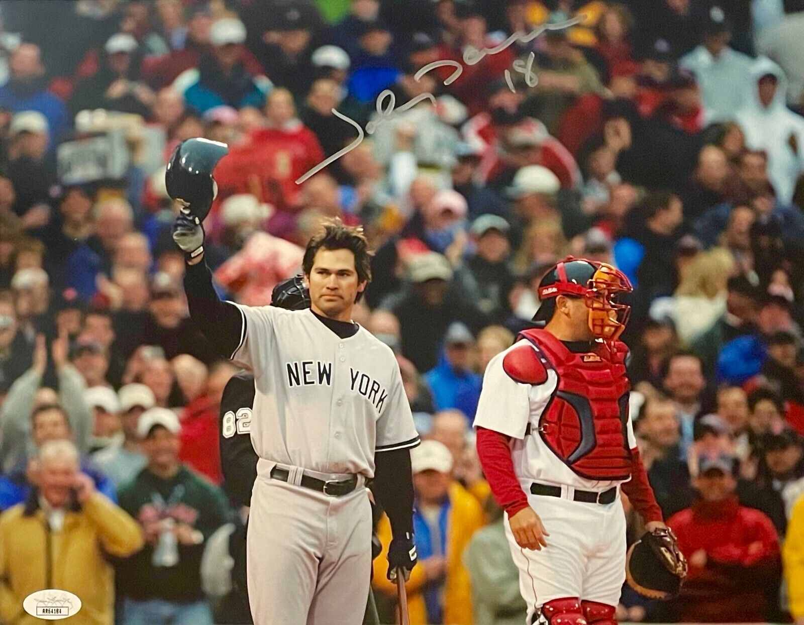 JOHNNY DAMON Autograph SIGNED 11x14 Photo Poster painting N.Y. YANKEES FENWAY PARK RETURN JSA