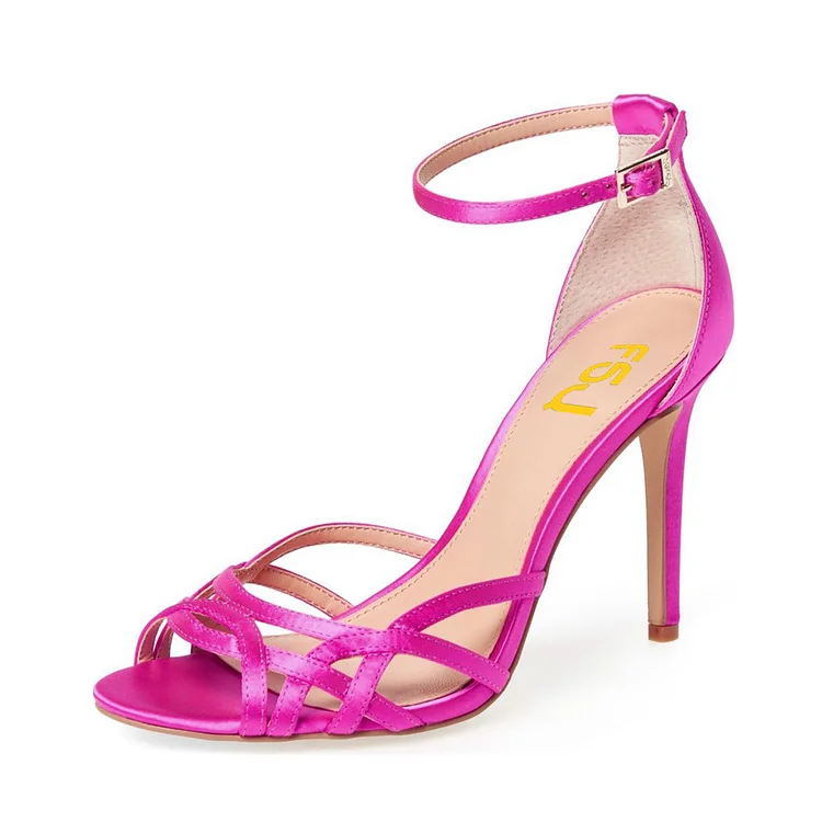 Hot Pink Peep Toe Ankle Strap Sandals |FSJ Shoes