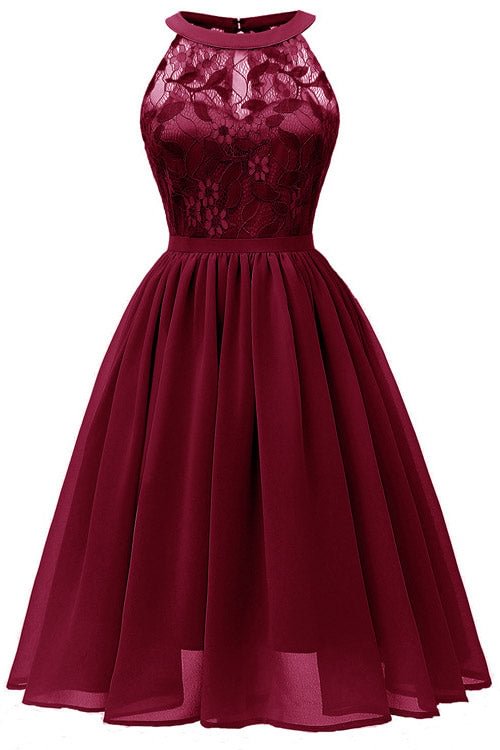 Burgundy Sleeveless A-line Lace Prom Dress - Chicaggo
