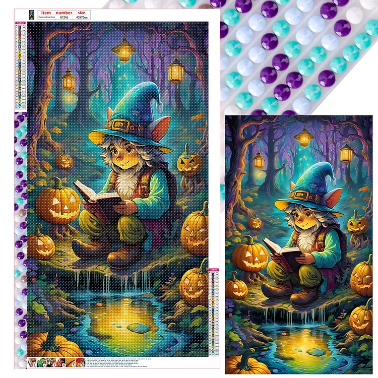 Pumpkin Lantern And Grandpa In The Forest 40*70CM (Canvas) Full Round Drill Diamond Painting gbfke