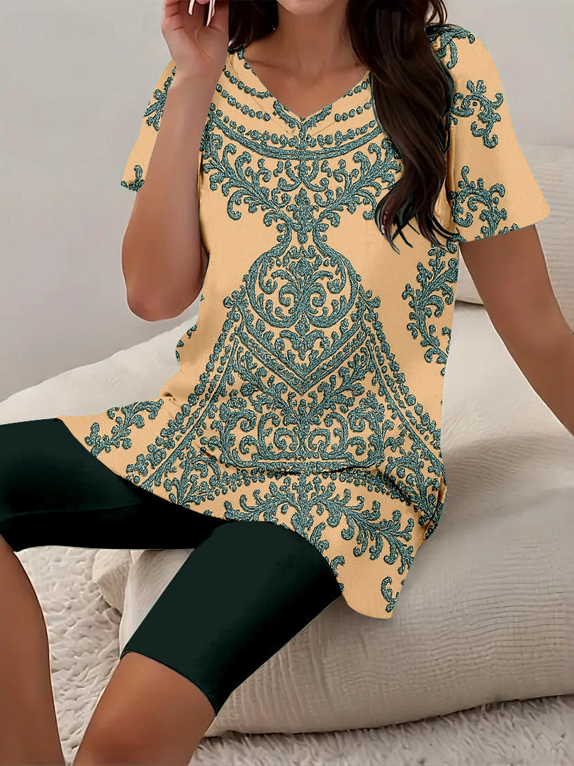 Women Long Sleeve V-neck Graphic Floral Printed Top