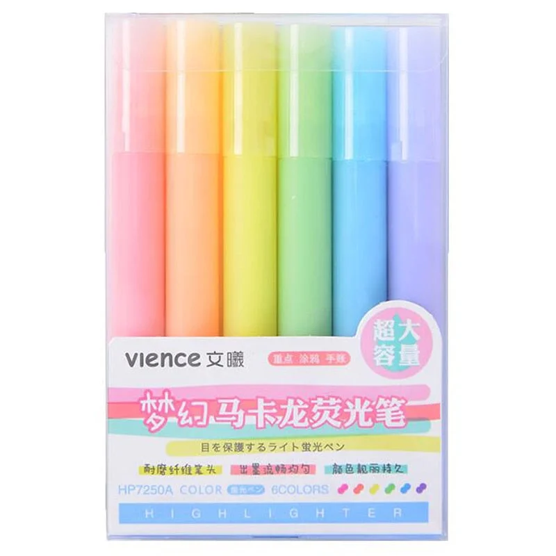 6pcs/lot Highlighter Pen Pastel Markers Fluorescent Pen Watercolor Highlighters Drawing Painting Art Stationary School Supplies