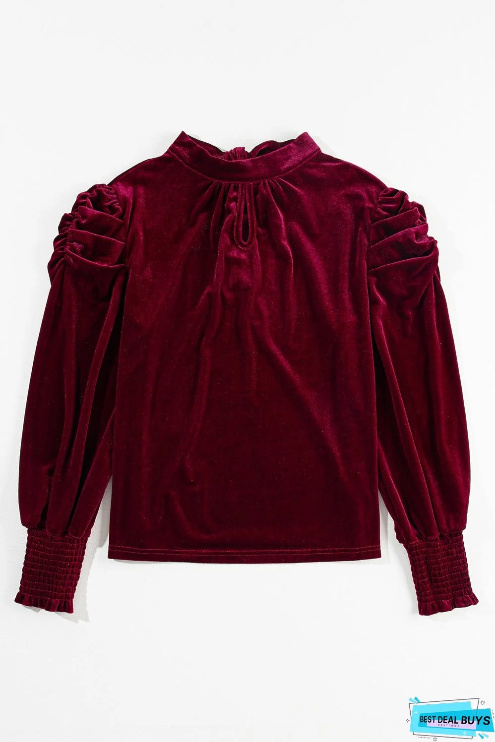 Mock Neck Puff Sleeve Velvet Blouse
