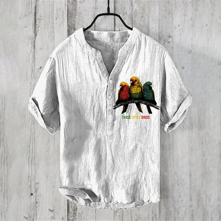 Men's Reggae Music Parrot Pattern Art  Linen Blend Shirt