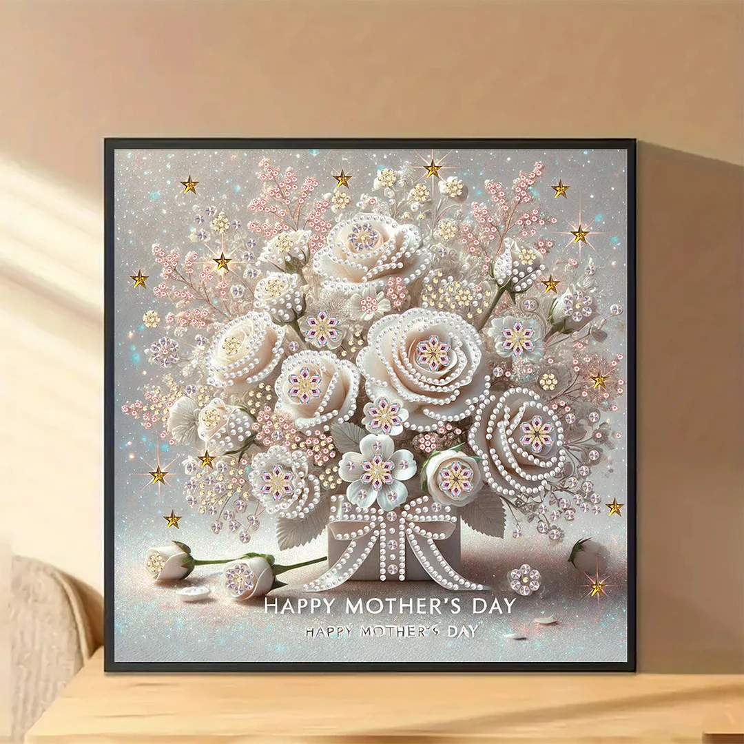 Diamond Painting - Partial Special Shaped Drill - White Rose Mothers Day(Canvas|30x30cm)