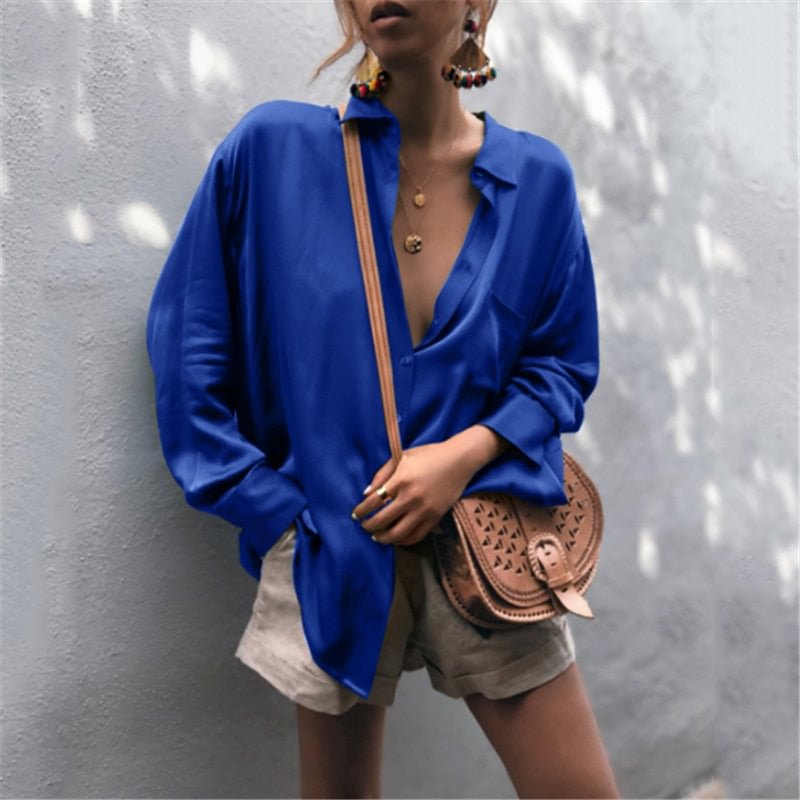 Fashion Satin Silk Blouses Women 2020 Long Sleeve Shirt Bandage Knot Shirts Sexy Off Shoulder Crop Tops Smooth Soft Top 4Colors