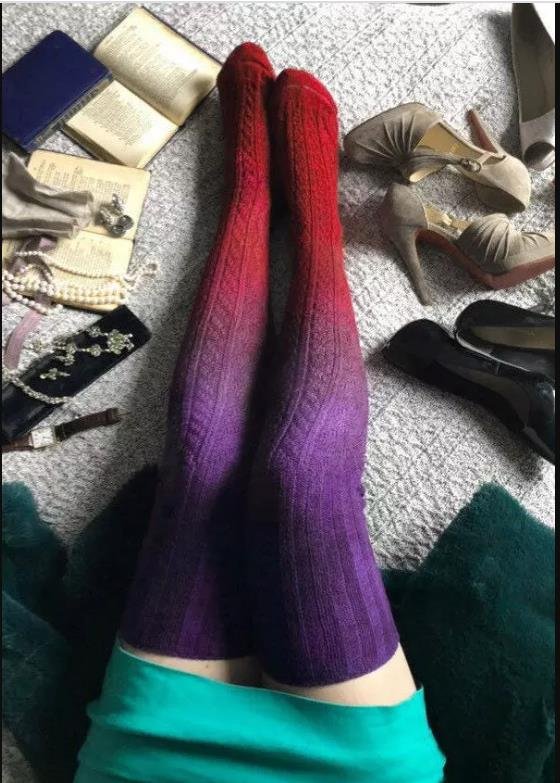 Gradient Warm Over Knee Long Knitted Socks