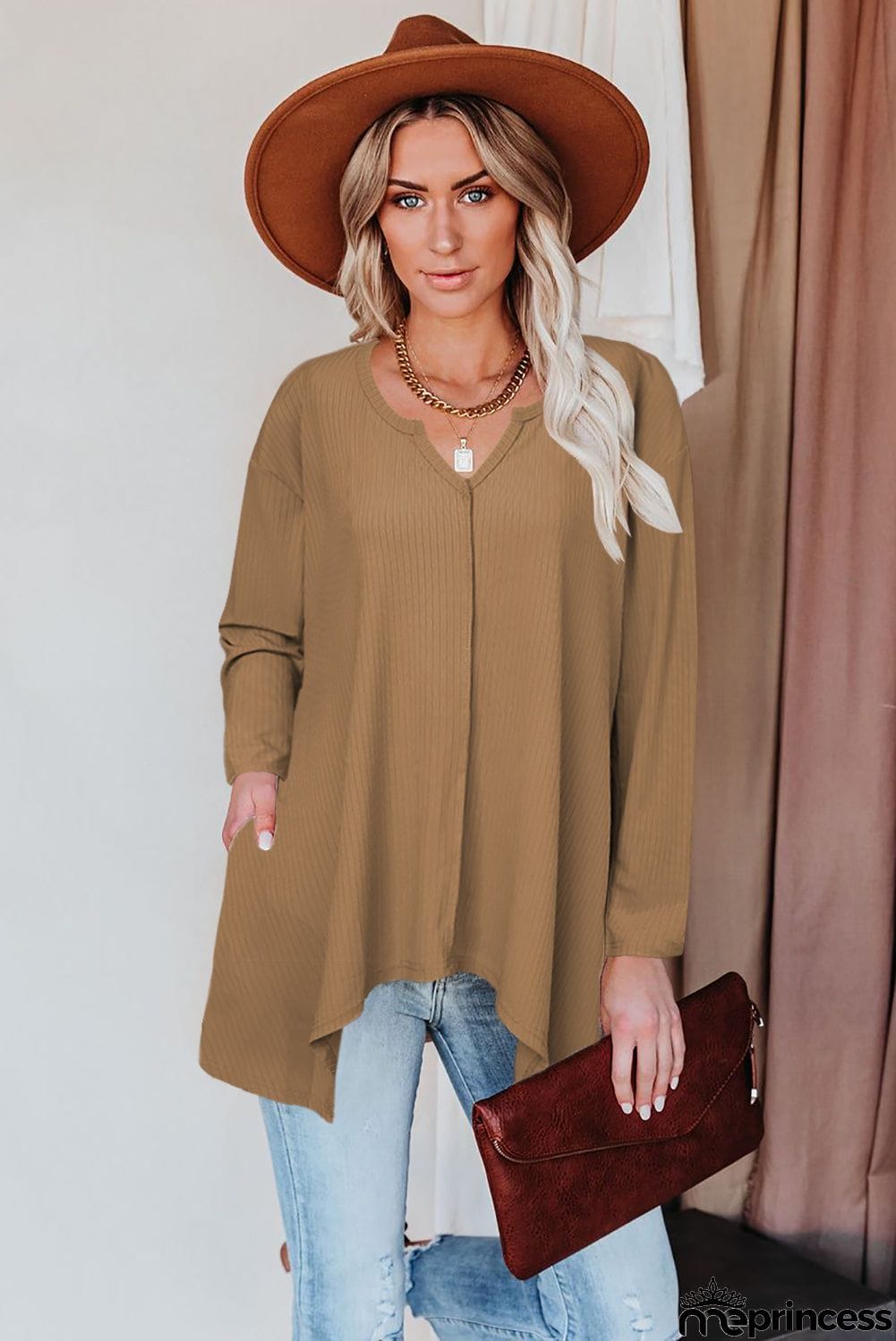 Asymmetric Hemline Long Sleeve Top