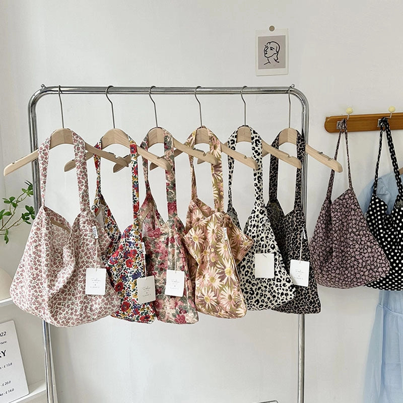 Niche Canvas Bag For Women 2024 New Summer Korean Style Design Sense High Quality Artistic Floral Canvas Bag