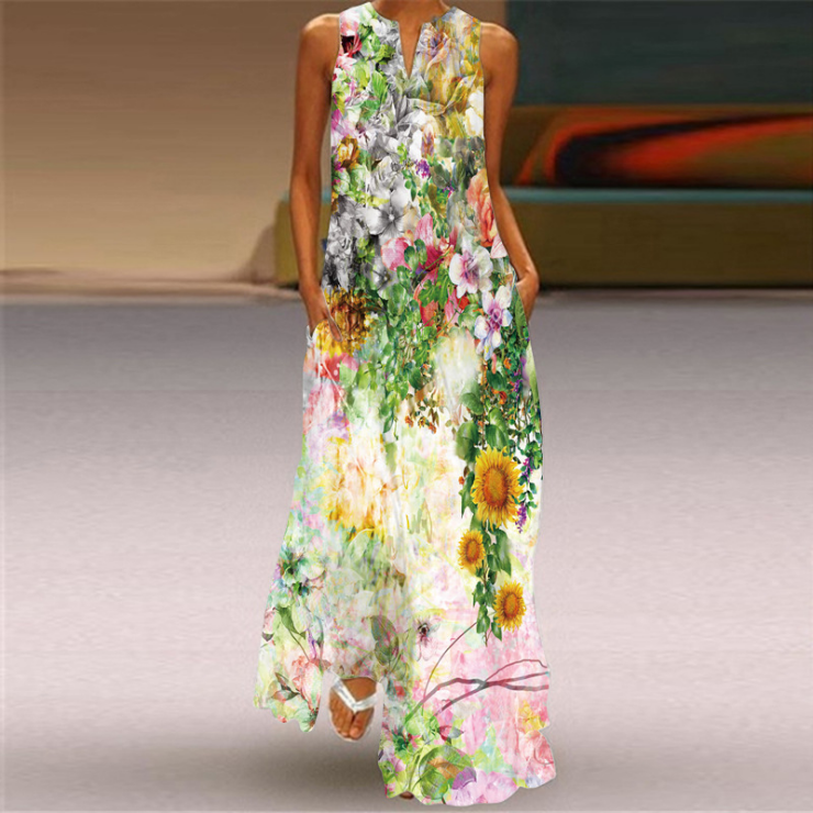 Casual Flower Print Sleeveless Dress