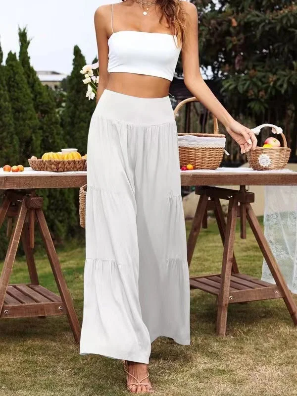 Casual wide leg cotton linen high waist loose trousers women's pants socialshop