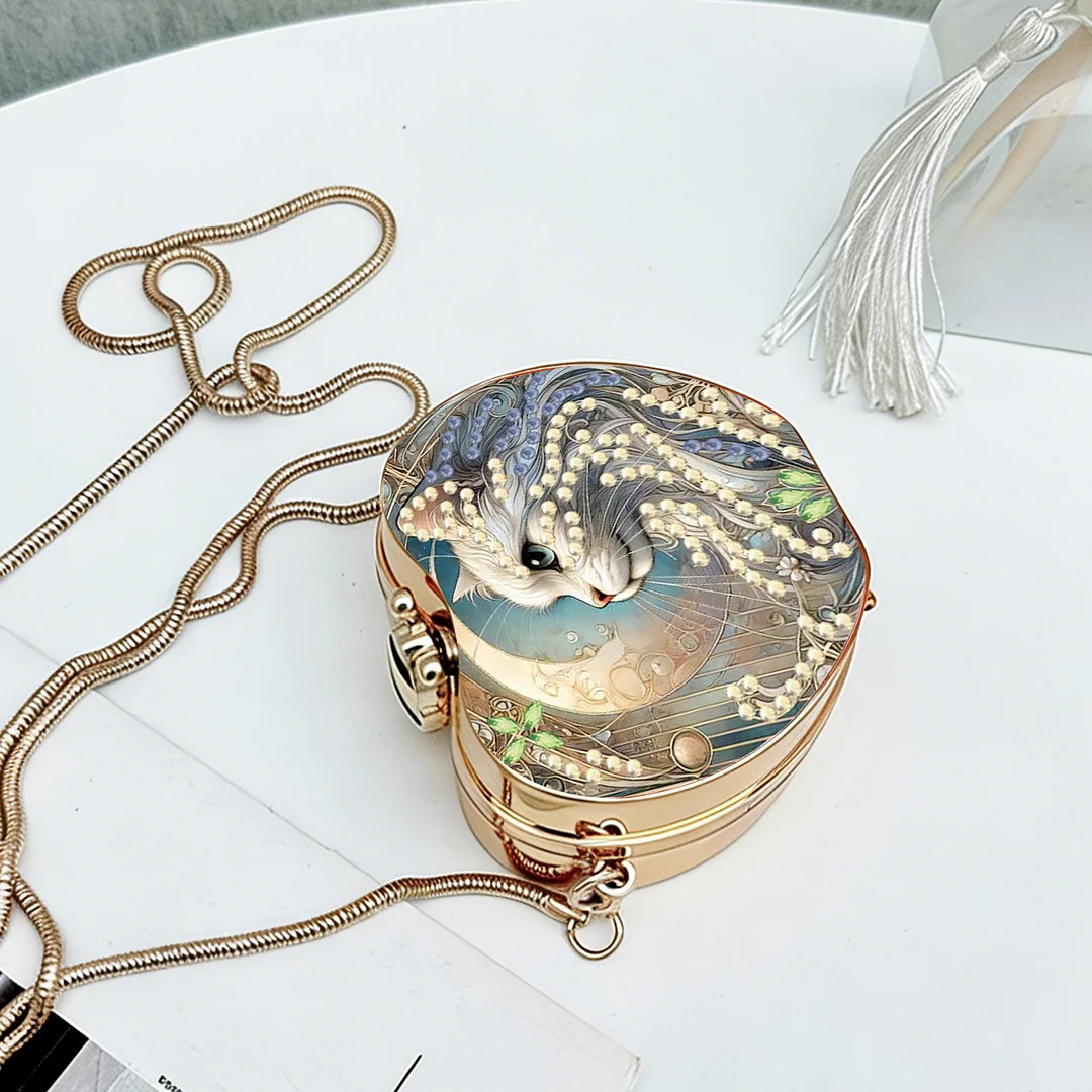 Cat Moon DIY Acrylic Love Diamond Art Painting Card Case Wallet with Chain Small Diamond Painting Crossbody Bag for Adults Women Girls Gift