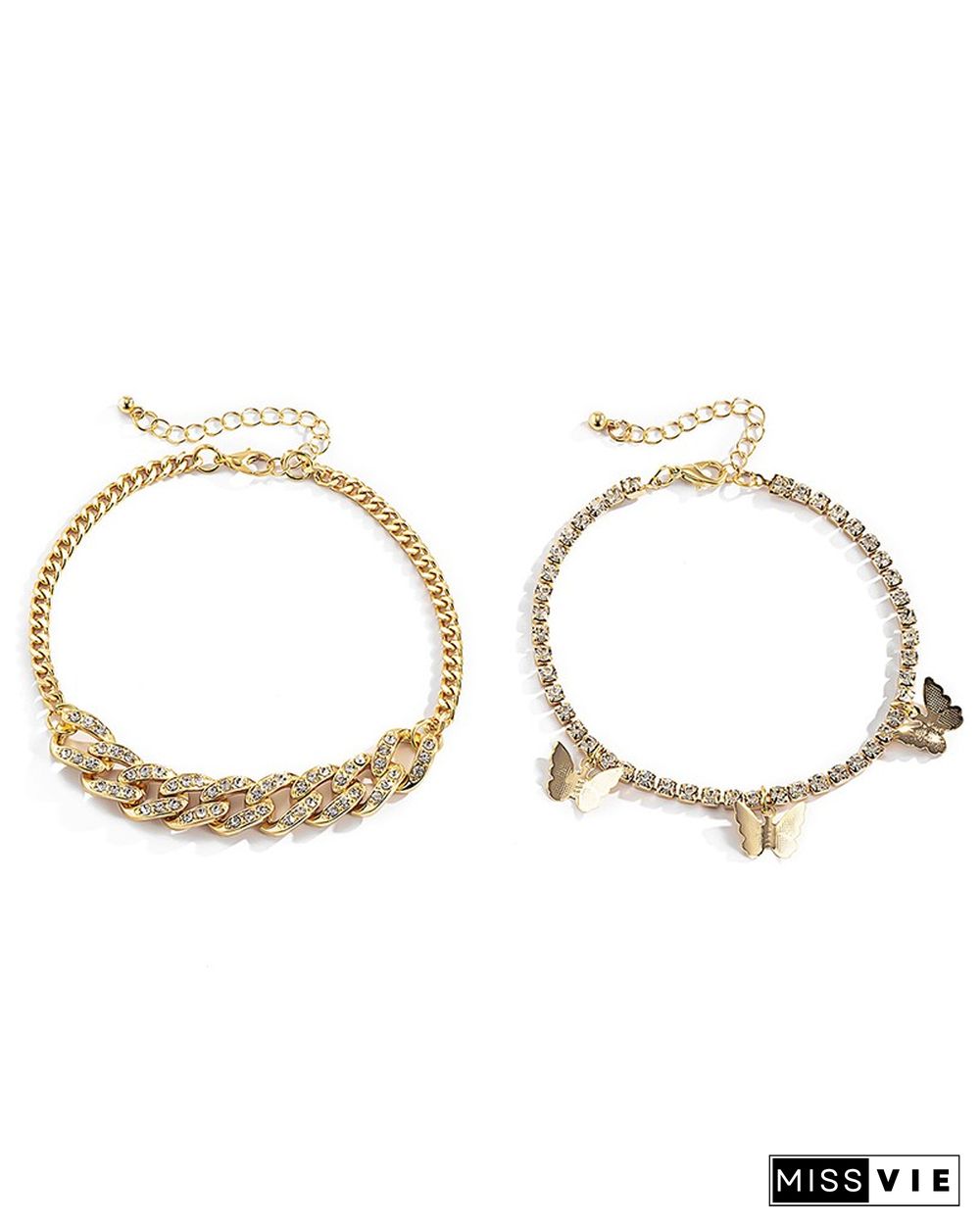 2PC Chain Rhinestone Butterflies Pattern Anklet
