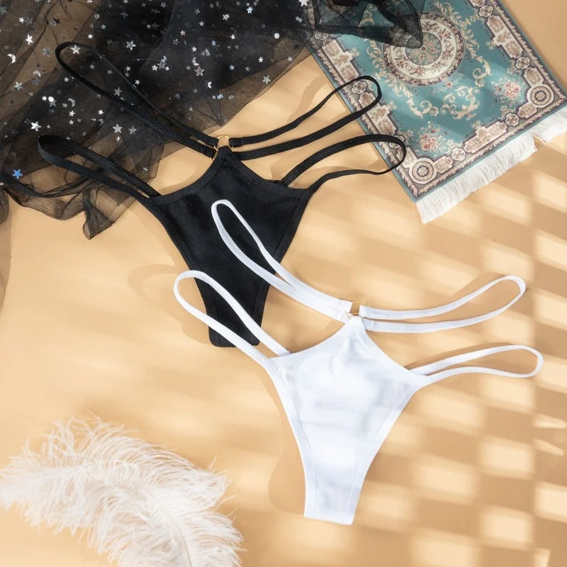 Sexy Women G-String Cotton Panties Lingerie Thin Strap Soft Breathable T back Female Low Rise Hollow Out Thong 3 Pcs Underwear