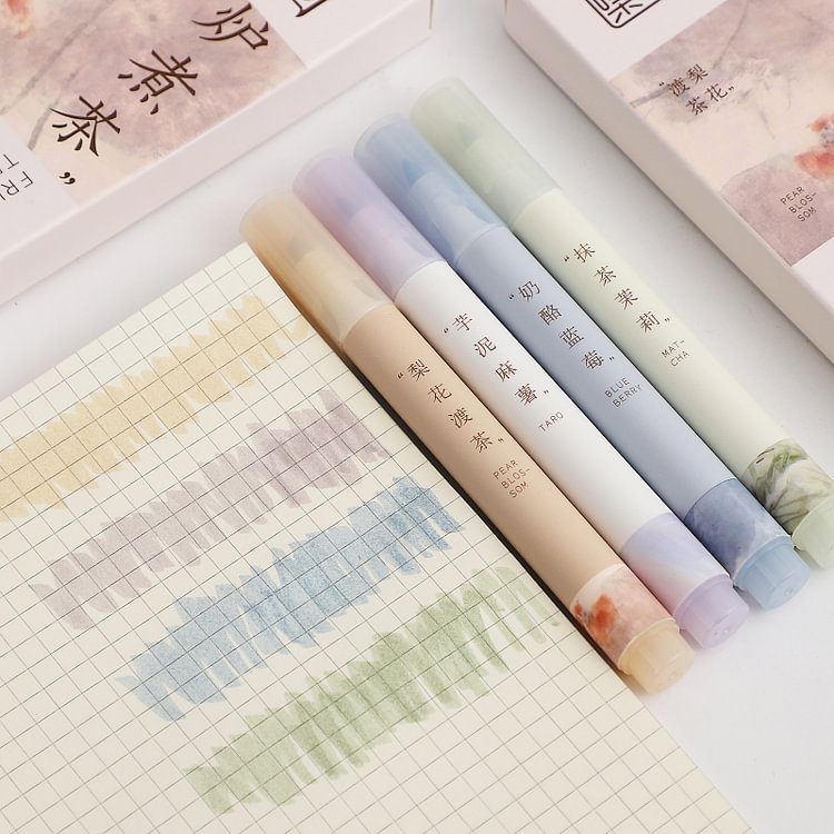 Journalsay 4 Colors/Set Aesthetic Antiquity Highlighter Creative DIY Journal Scrapbooking Drawing Art Markers Pens