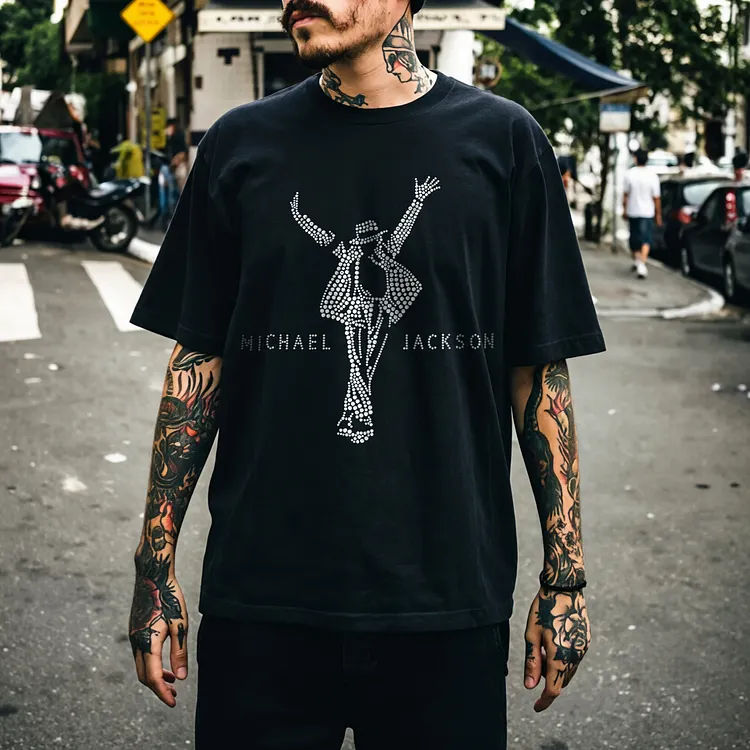 Michael Jackson Rhinestone Silhouette Printed Men's T-shirt