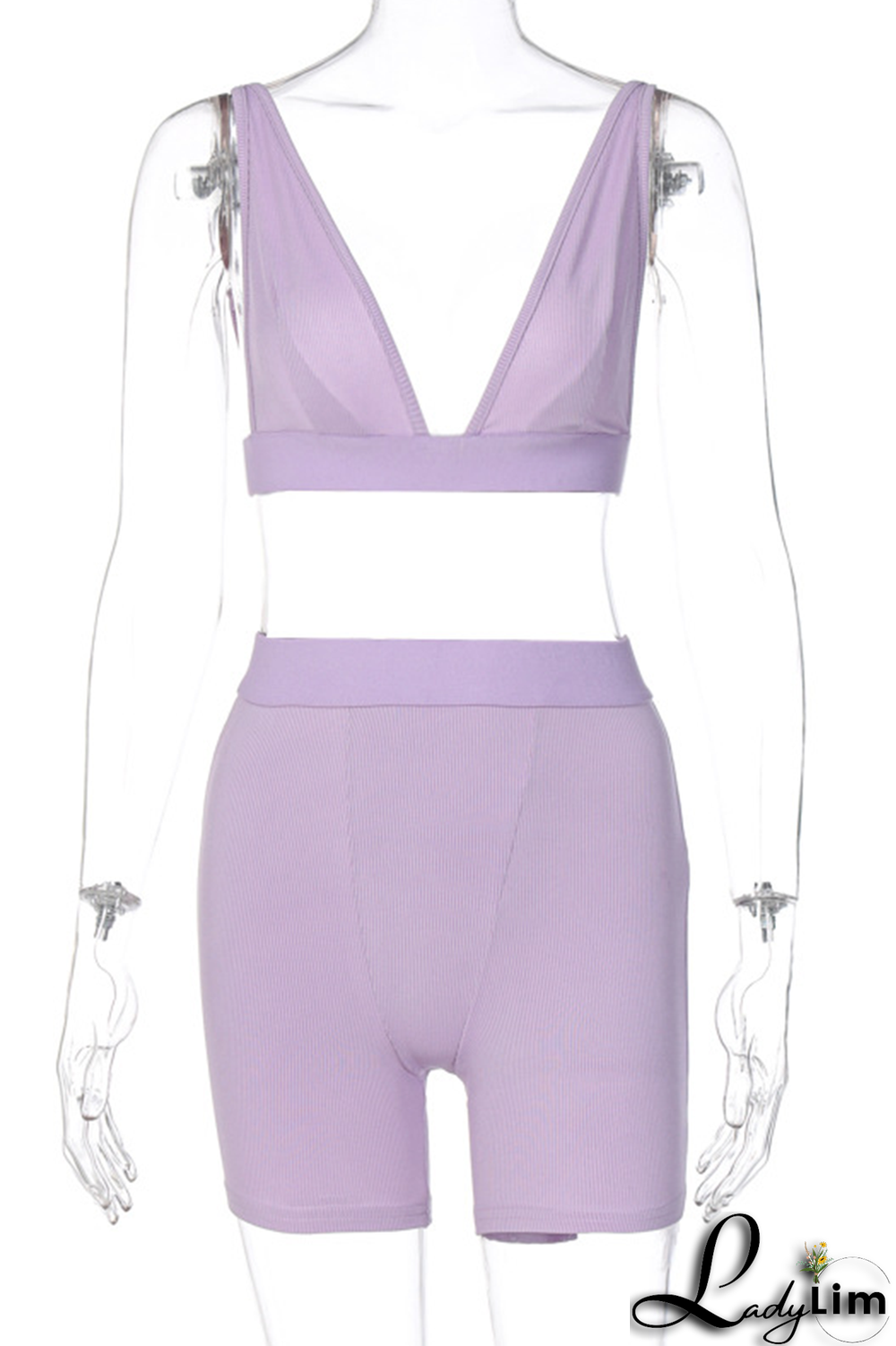 Grey Sexy Solid Split Joint V Neck Sleeveless Two Pieces