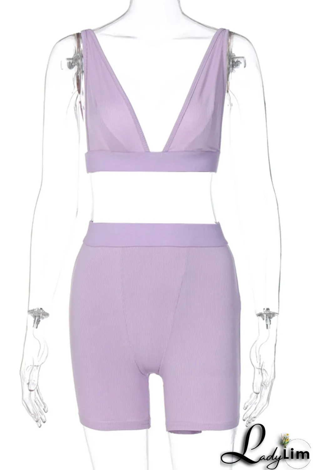 Grey Sexy Solid Split Joint V Neck Sleeveless Two Pieces