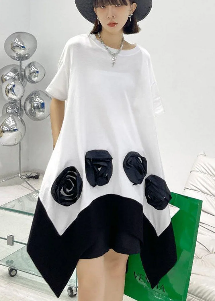 Bohemian White Patchwork asymmetrical design Summer Cotton Mini Dress