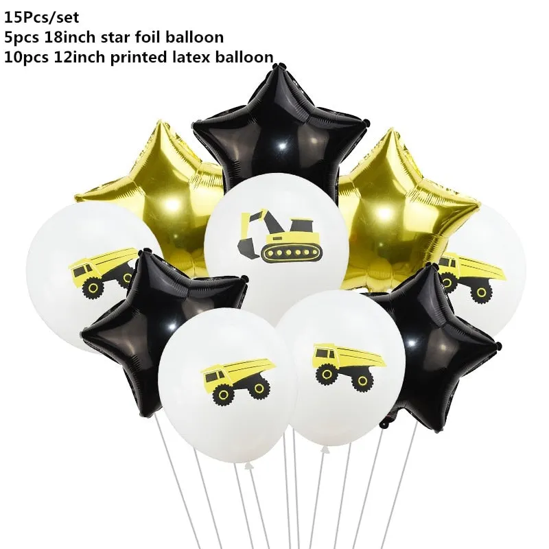 Construction Tractor Theme Excavator Inflatable Balloons Truck Vehicle Banners Baby Shower Kids Boys Birthday Party Supplies
