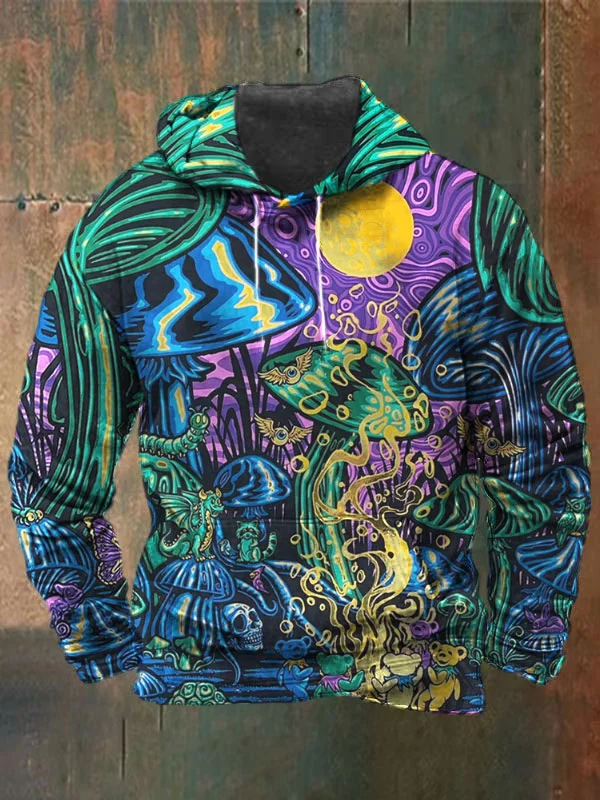 Unisex Mushroom Bear Print Heavyweight Hoodies