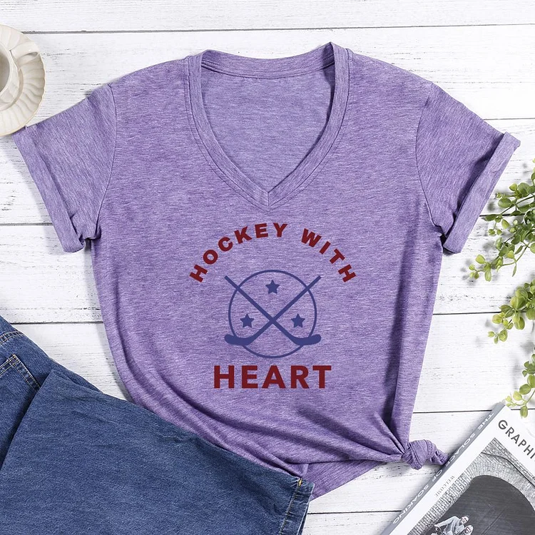 Hockey With Heart V-neck T Shirt-Annaletters