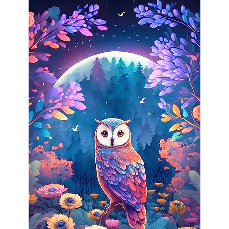 Owl In The Woods 30*40CM (Canvas) Full Round Drill Diamond Painting gbfke