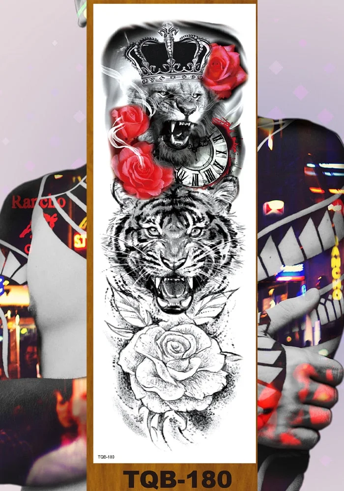 Full Flower Arm Temporary Tattoo Stickers Man Woman Girl Body Leg Fake Tatoo Sexy Fox Bear Owl Cheetah Tiger Timberwolves Lion