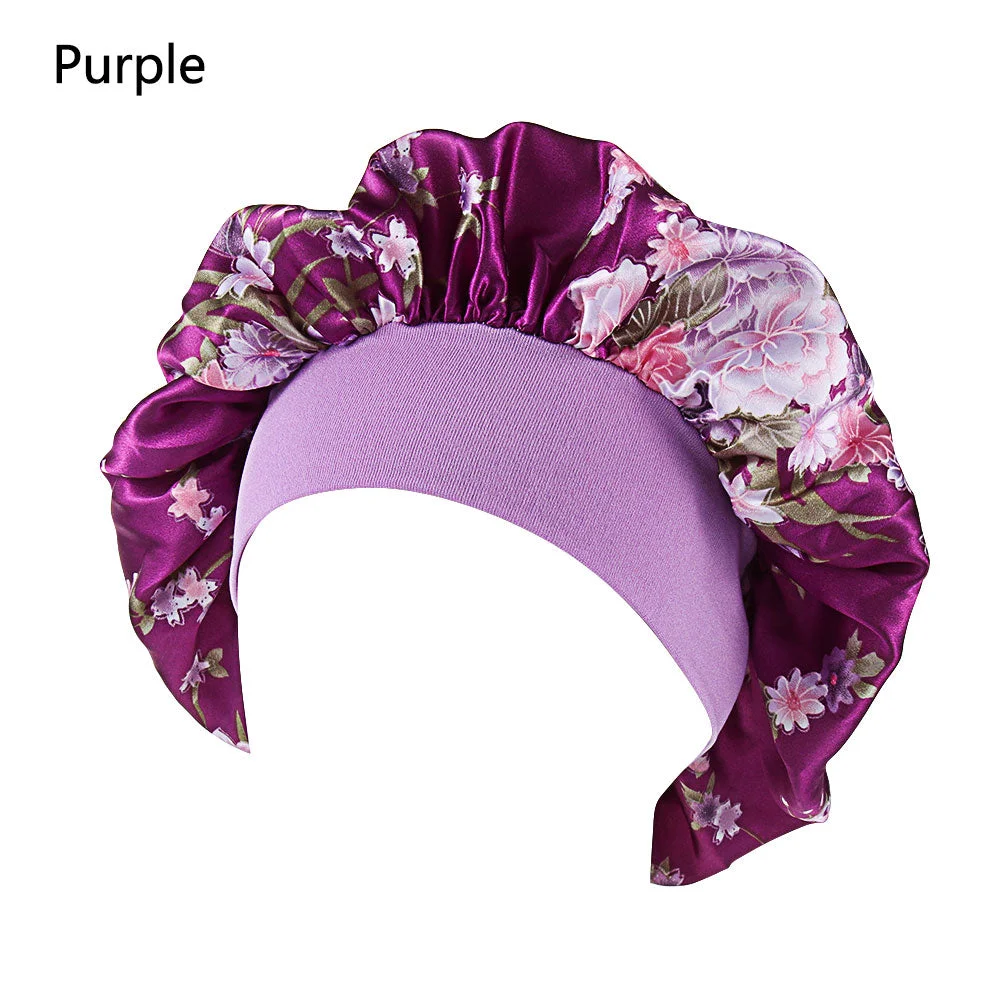 Printing Satin Bonnet For Women Elastic Wide Band Night Sleep Satin Hat Chemo Caps Hair Loss Cover Fashion Head Wrap Hair Care