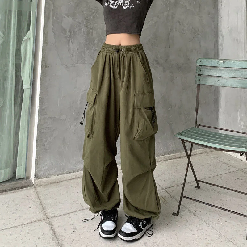 Brownm Brownm Pants Women 2024 Summer New Parachute Pants High Waist Wide Leg Casual Band Sports Pants Tide