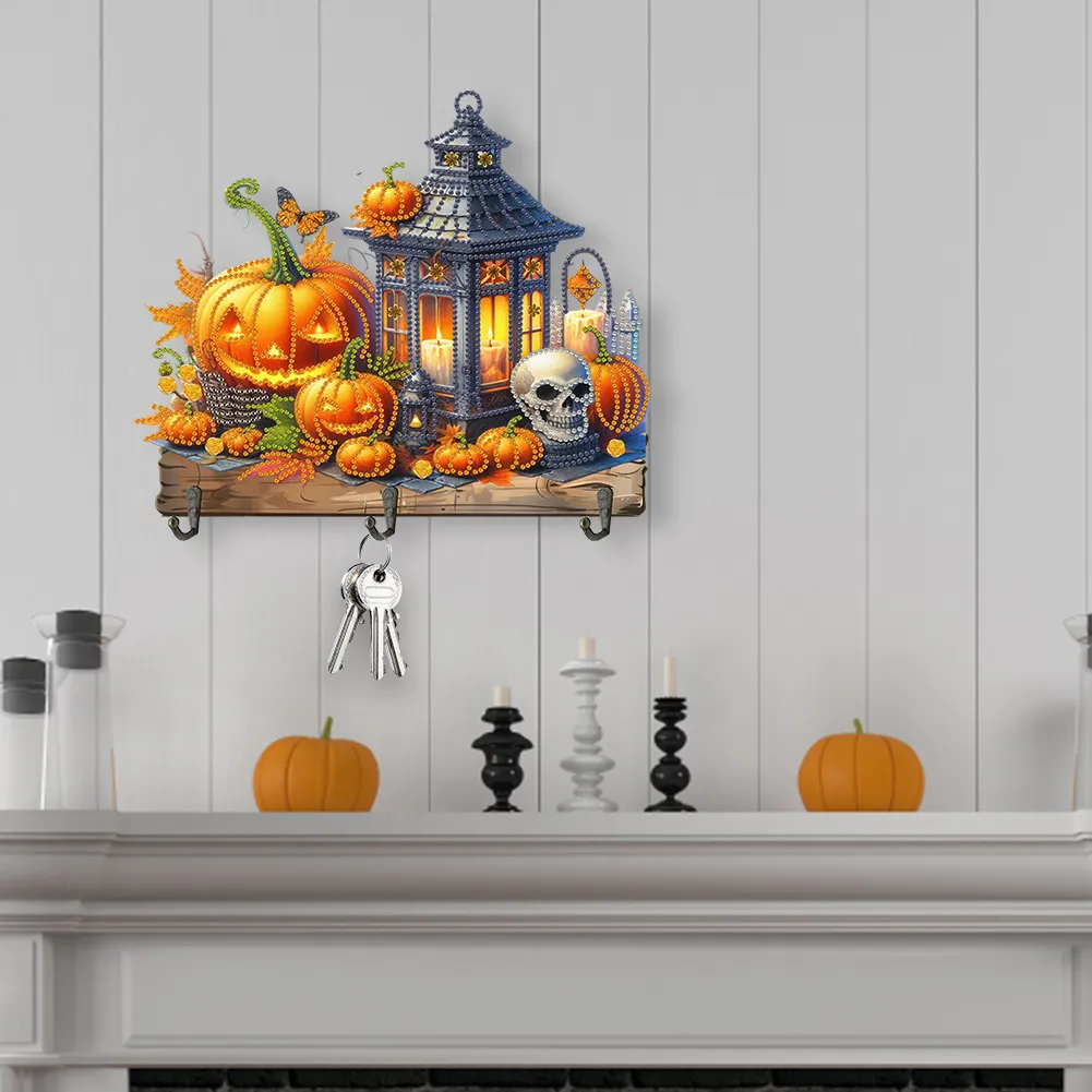 DIY Lantern Pumpkin Wooden Special Shape 3 Hooks Diamond Painting Hook Rail