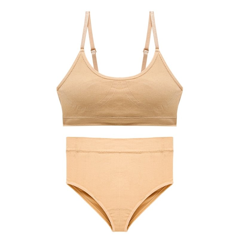 CINOON Seamless Tanks Tops Bras Set Female Underwear Wireless Bra Crop Top Women High Waist Underpants Soft Bralette Lingerie