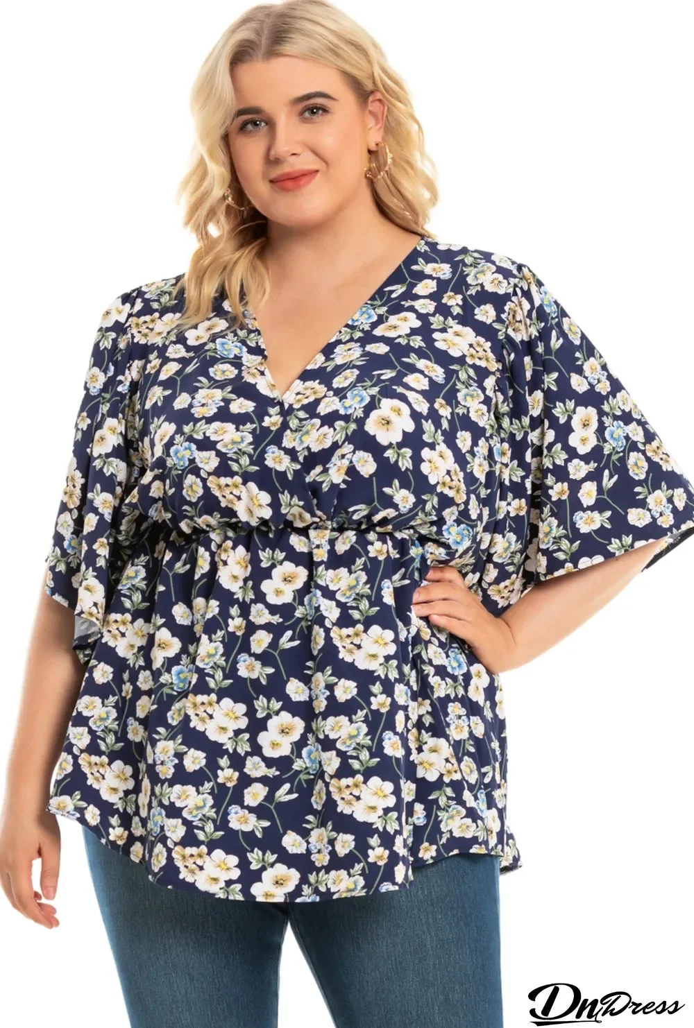 Summer Plus Size Casual Floral Peplum Blouse