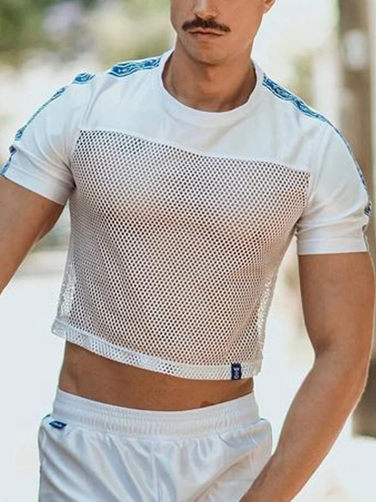Spliced Hollow Grid Short-sleeved T-shirt