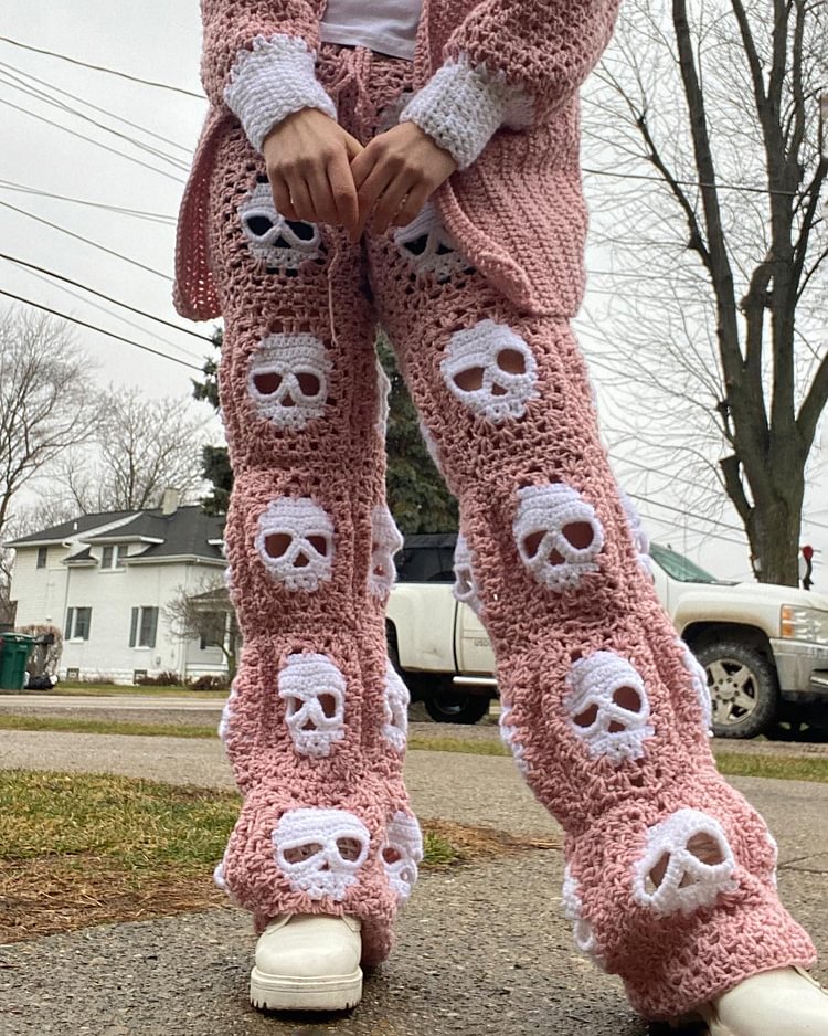 Crochet Ghost Head Skull Gothic Knit Pants