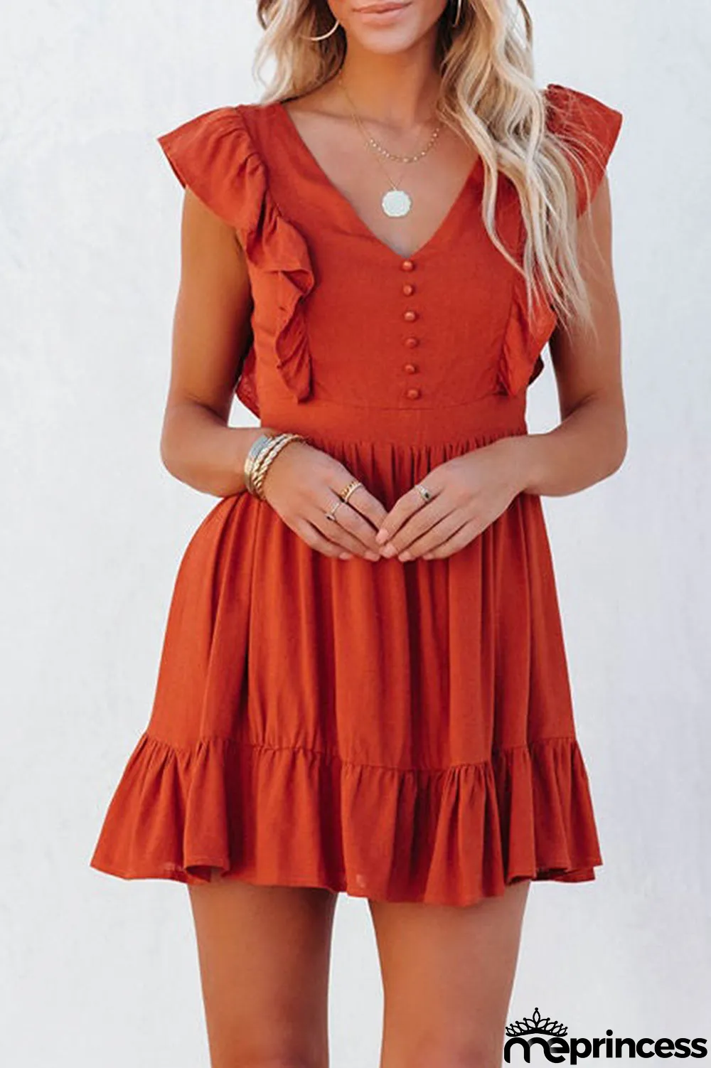 Fashion Flounce V Neck Cake Skirt Dresses