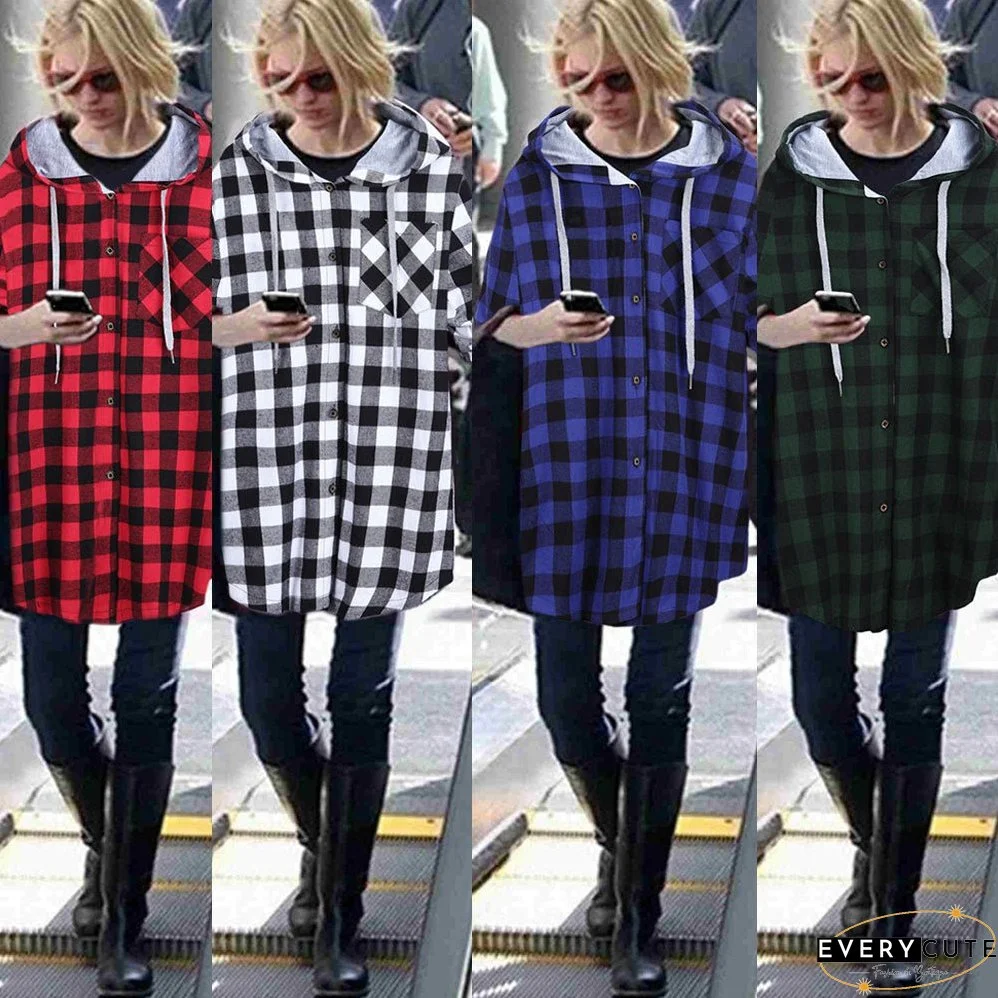 Women's Fat Clothes Mid-length Plaid Hooded Coats